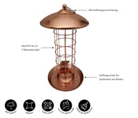 Dehner Natura Joelle Premium stup za hranjenje sjenica, hranilica za ptice otporna na vremenske uvjete, Ø 16 cm, visina 30 cm, metal, bakar 2