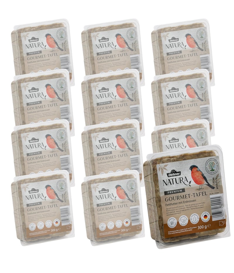 Tablete cu hrană pentru păsări sălbatice Dehner Natura cu arahide, 12 x 300 g (3,6 kg)