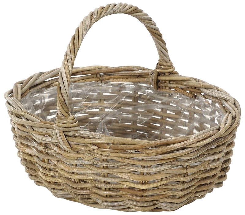 Dehner Ratan košara za biljke s ručkom, 46 x 39 x 18 cm, pleteni ratan, sivo-smeđa
