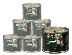 Dehner Wild Nature Auwald mokra hrana za mačke, bez žitarica i šećera, za odrasle mačke, okus divljači i puretine, 6 x 200 g (1,2 kg)
