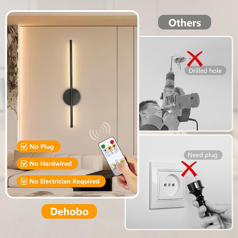 Dehobo LED fali lámpa távirányítóval, 60 cm, dimmer, 3 színhőmérséklet, vezeték nélküli