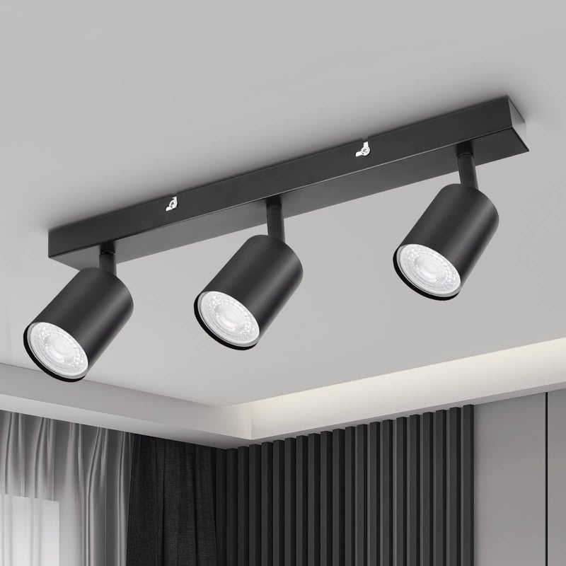 Spot LED pentru tavan Dehobo cu 3 socluri GU10, plafonieră rotativă, negru