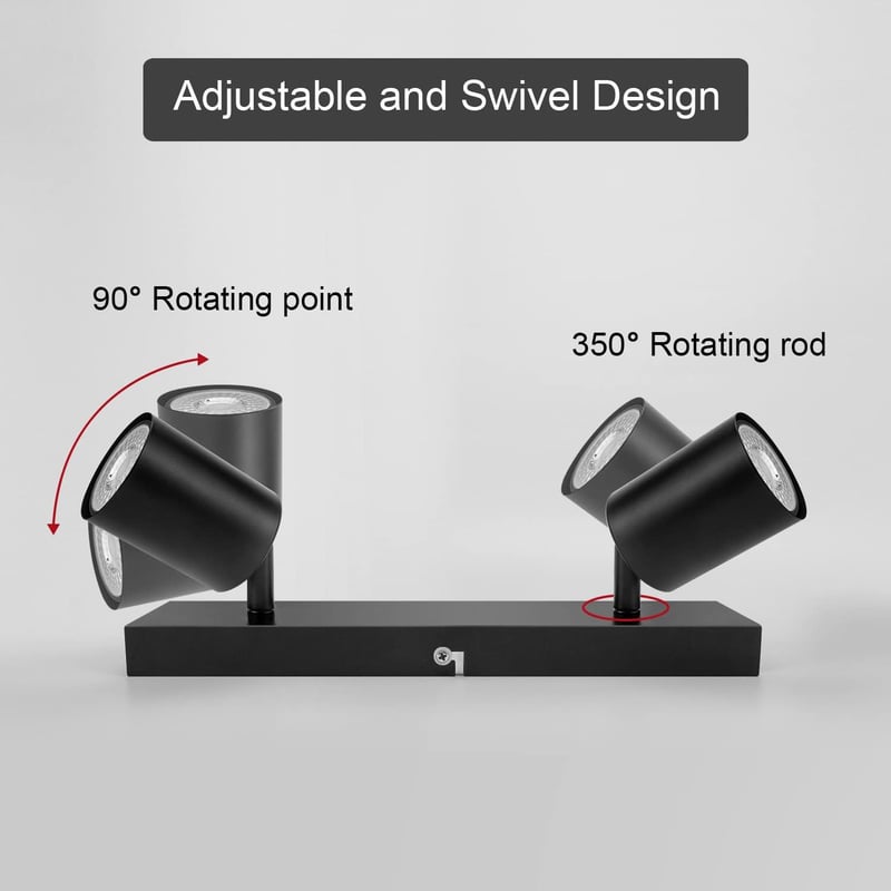 Dehobo LED Mennyezeti Spotlámpa 350° Forgatható 2-Izzós GU10 Fekete - Ceiling light, 2-bulb, Black