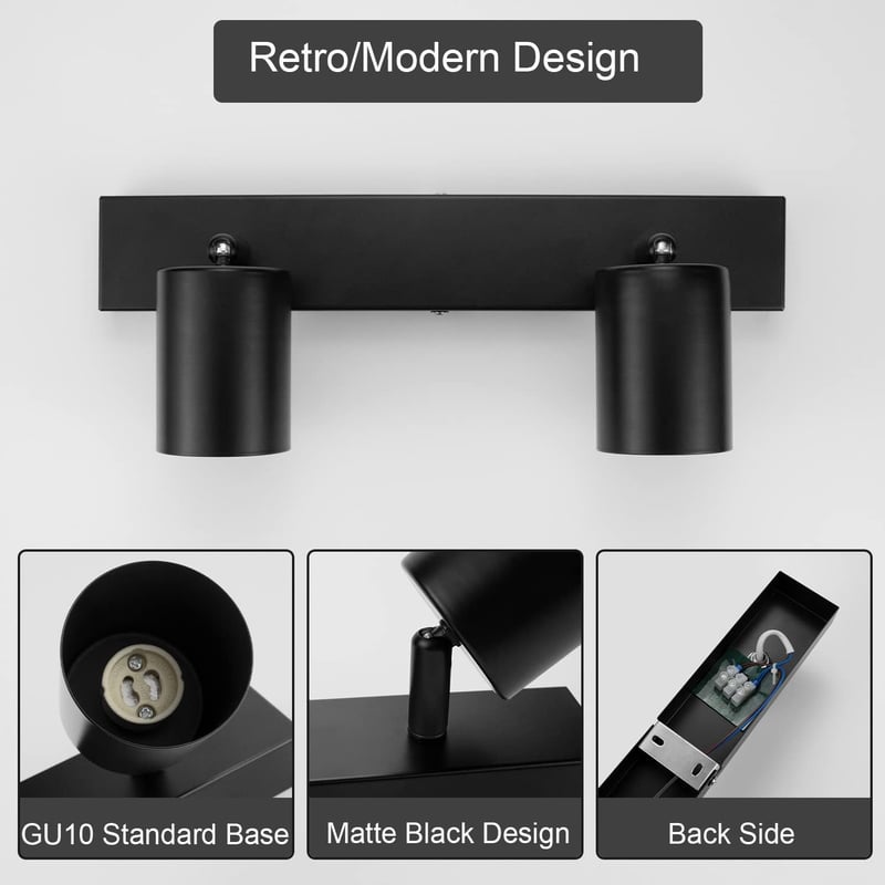 Dehobo LED Mennyezeti Spotlámpa 350° Forgatható 2-Izzós GU10 Fekete - Ceiling light, 2-bulb, Black