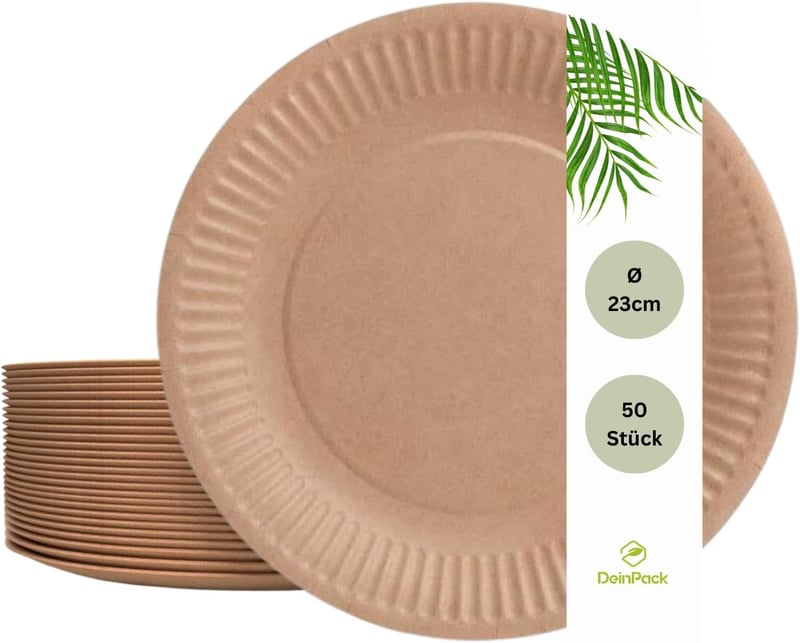 DeinPack Papírtányér 23 cm Barna Kerek 50 db Ökológikus Parti Tányér