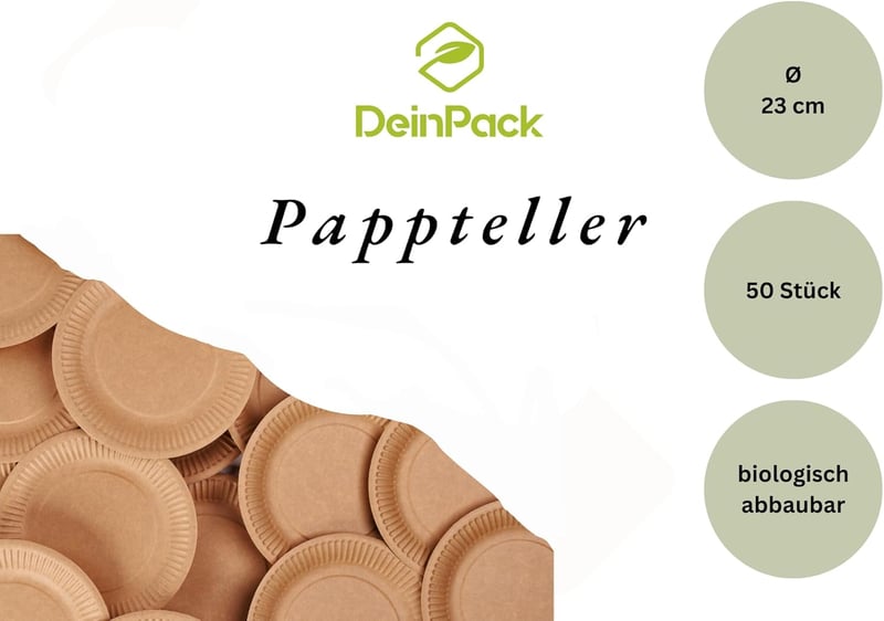 DeinPack Papírtányér 23 cm Barna Kerek 50 db Ökológikus Parti Tányér