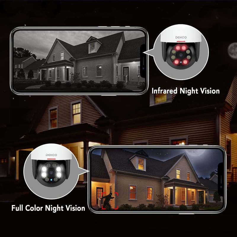 DEKCO 2K WiFi Biztonsági Kamera Kültéri, 350° Forgatható, Éjszakai Látás, Automatikus Követés - 1 piece (pack of 1)