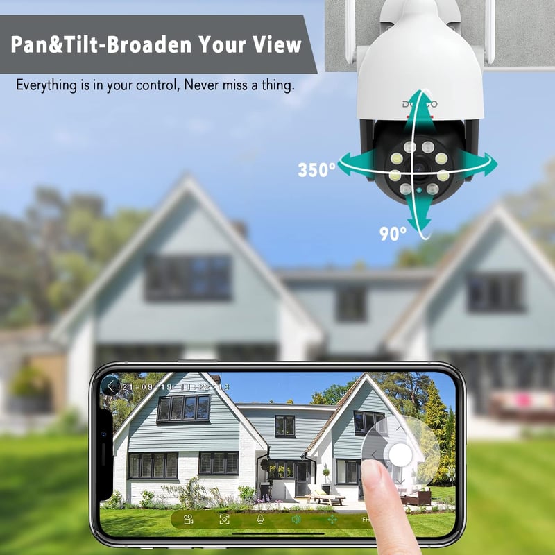 DEKCO 2K WiFi Biztonsági Kamera Kültéri, 350° Forgatható, Éjszakai Látás, Automatikus Követés - 1 piece (pack of 1)
