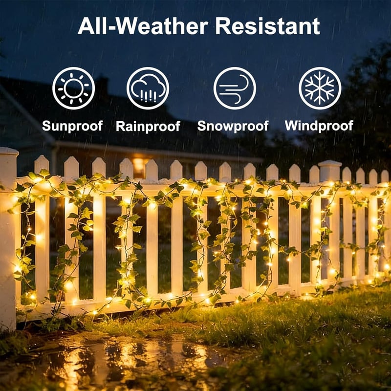 Dekofun 10m 100 LED Bogyós Lámpa Mesterséges Zöld Futó Növény Távirányítóval Időzítővel 8 Mód