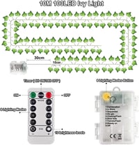 Dekofun 10m 100 LED Bogyós Lámpa Mesterséges Zöld Futó Növény Távirányítóval Időzítővel 8 Mód 2