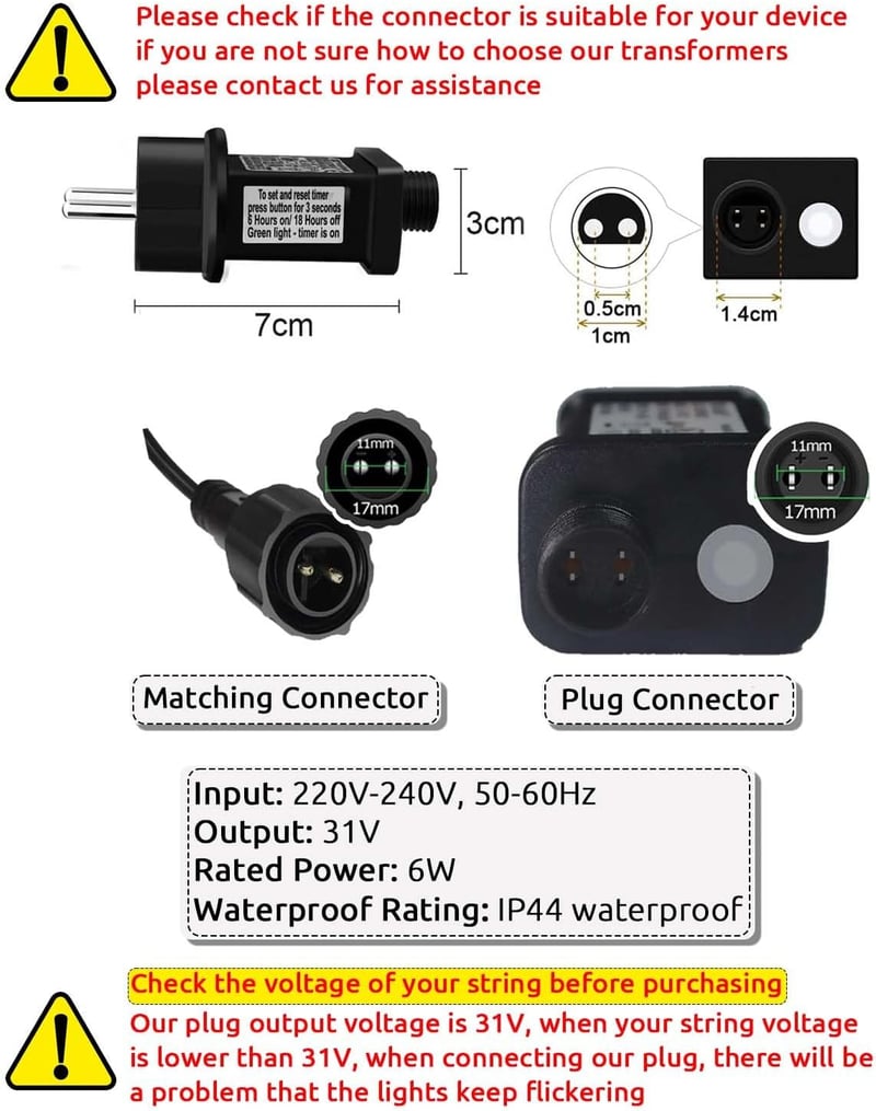 Dekofun 31V 6W EU Tündérfény Adapter Időzítővel, 8 Üzemmód, IP44 Vízálló