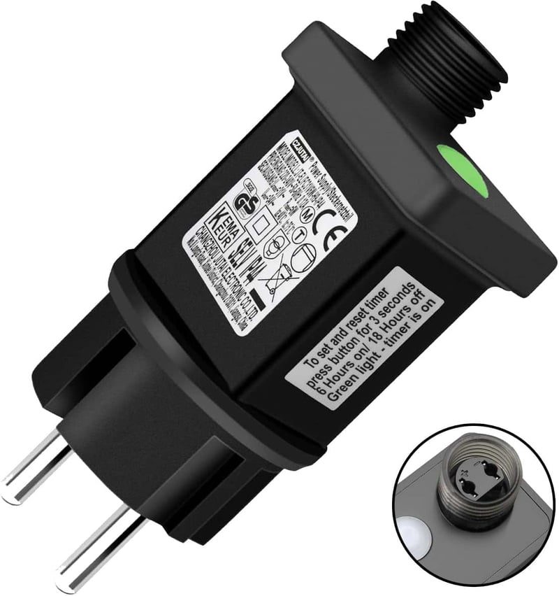 Dekofun 31V 6W EU Tündérfény Adapter Időzítővel, 8 Üzemmód, IP44 Vízálló