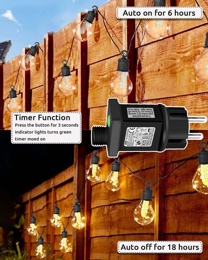 Dekofun 31V 6W EU Tündérfény Adapter Időzítővel, 8 Üzemmód, IP44 Vízálló