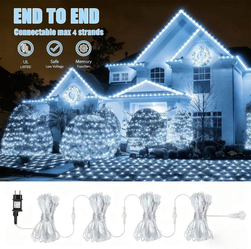 Dekofun 3x2m 200 LED Kültéri Fényhálózat Időzítővel, 8 Üzemmód, Vízálló Karácsonyi Dekoráció
