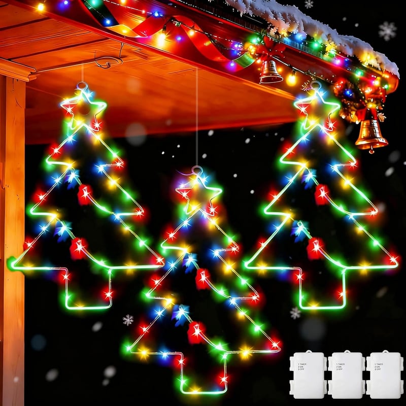 Dekofun 55 LED-es fém karácsonyi ablakdísz időzítővel, 3 darabos szett