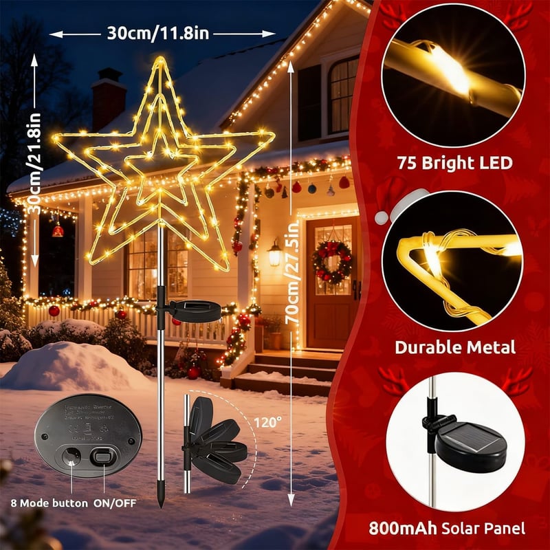 Dekofun Napelemes Kerti Lámpa 75 LED 8 Mód Csillag Dekoráció Balkon Terasz
