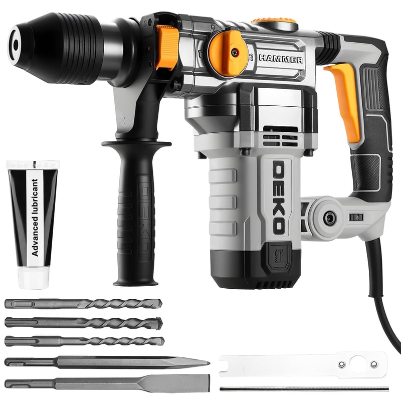 Ciocan rotopercutor DEKOPRO 1500W SDS-Plus, 5,5 J, 1000 RPM, 3 burghie și 2 dălți