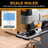 Ferăstrău pendular electric DEKOPRO 800 W cu LED și laser, 6 trepte de viteză, 800-3000 RPM, pentru lemn, metal și plastic, tăiere la 45 de grade, set 10 piese 5