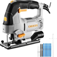 Ferăstrău pendular electric DEKOPRO 800 W cu LED și laser, 6 trepte de viteză, 800-3000 RPM, pentru lemn, metal și plastic, tăiere la 45 de grade, set 10 piese 1