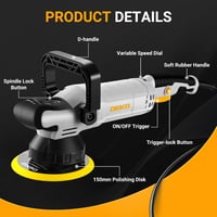 DEKOPRO 800W excentrikus polírozógép 150 mm tányér, 6 fokozat, 9 mm orbit 4