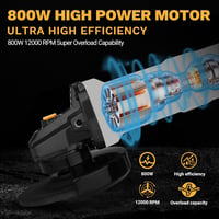 DEKOPRO 800W Sarokcsiszoló 125mm Állítható Fordulatszám 12000 min-1 Védőburkolattal 7