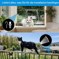 Plasă de protecție pentru pisici DELAESI pentru balcon 3x8 m, plasă de siguranță decupabilă cu frânghie de fixare și accesorii, pentru terasă, fereastră, ușă 4
