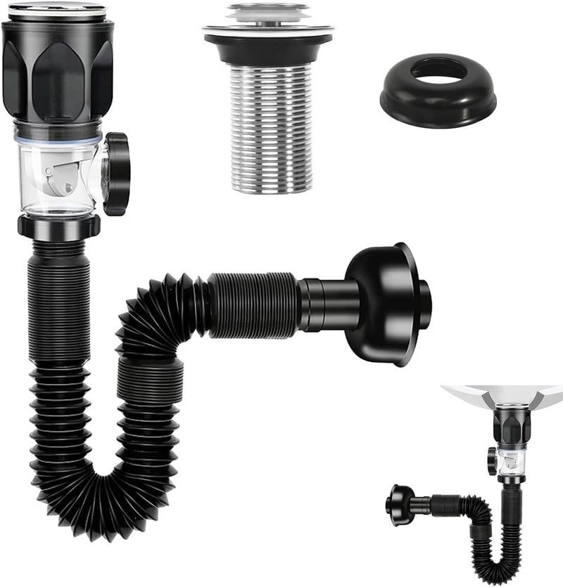 DELAESI Szagtalan Mosdó Lefolyó Szett Kihúzható Flexibilis Csővel és Pop-up Dugóval - Rozsdamentes Acél Szifon Fürdőszobába és Konyhába - Sink Drain Kit