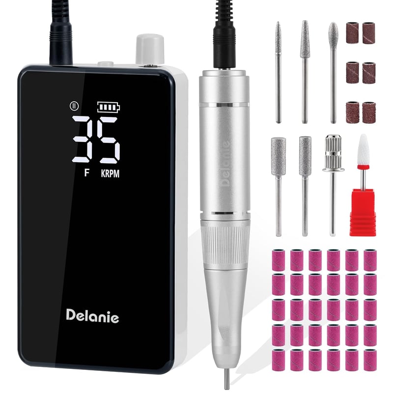 Delanie Elektromos Körömcsiszoló 35000 RPM LCD Kijelzővel, Akkumulátoros Köröm Reszelő Gél Körmökhöz, Hordozható Manikűr Pedikűr Készlet