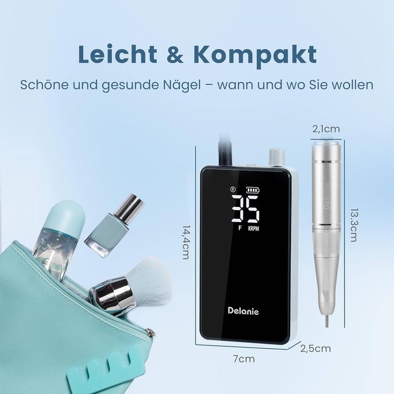 Delanie Elektromos Körömcsiszoló 35000 RPM LCD Kijelzővel, Akkumulátoros Köröm Reszelő Gél Körmökhöz, Hordozható Manikűr Pedikűr Készlet