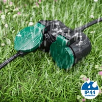 deleyCON Cablu Prelungitor de Exterior 3,0 m IP44 3G1,5 mm² 2x Priză Negru Prelungitor de Exterior Rezistent la Apă 5