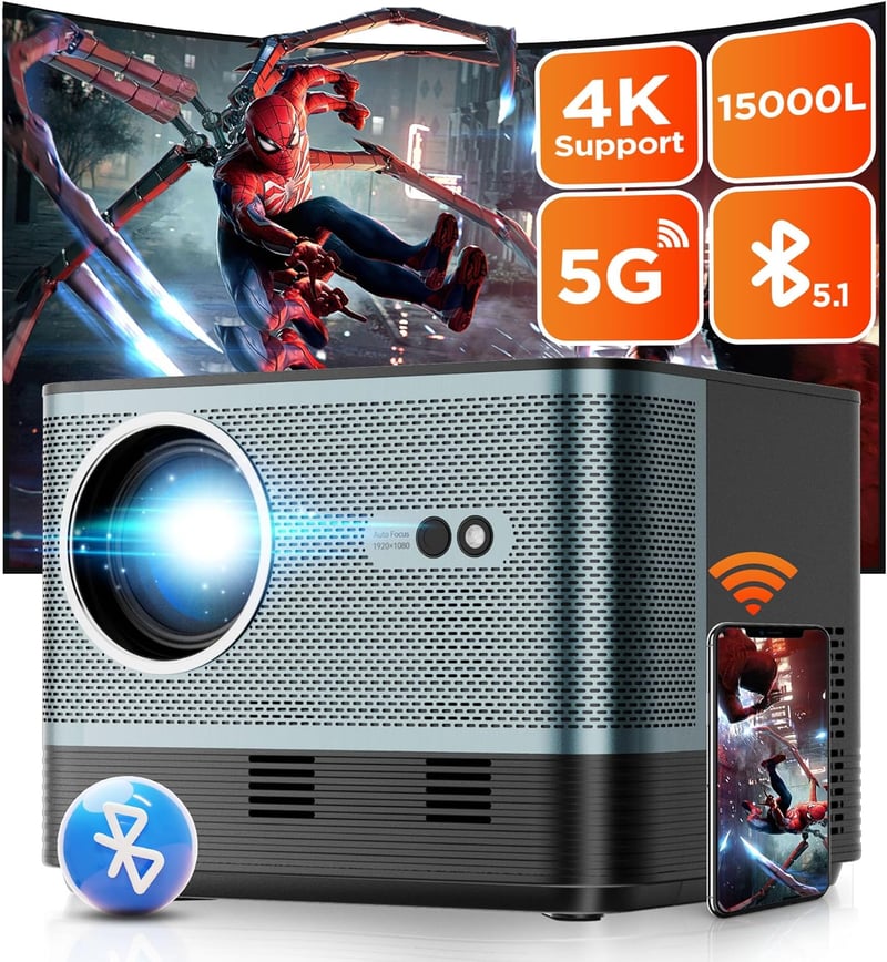 Delgeo 4K Projektor 15000 Lumen 5G WiFi Bluetooth Full HD Otthoni Mozi