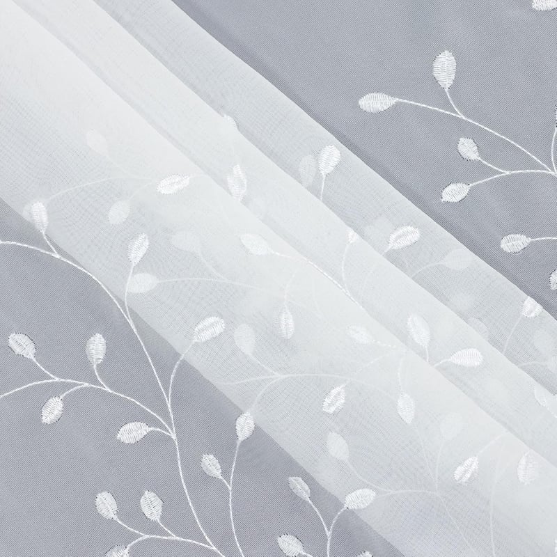 Delien Voile Vitrázs Hímzett Mintás Konyhai Függöny 90x45cm Fehér - H45 x B90 cm (1er Pack), White