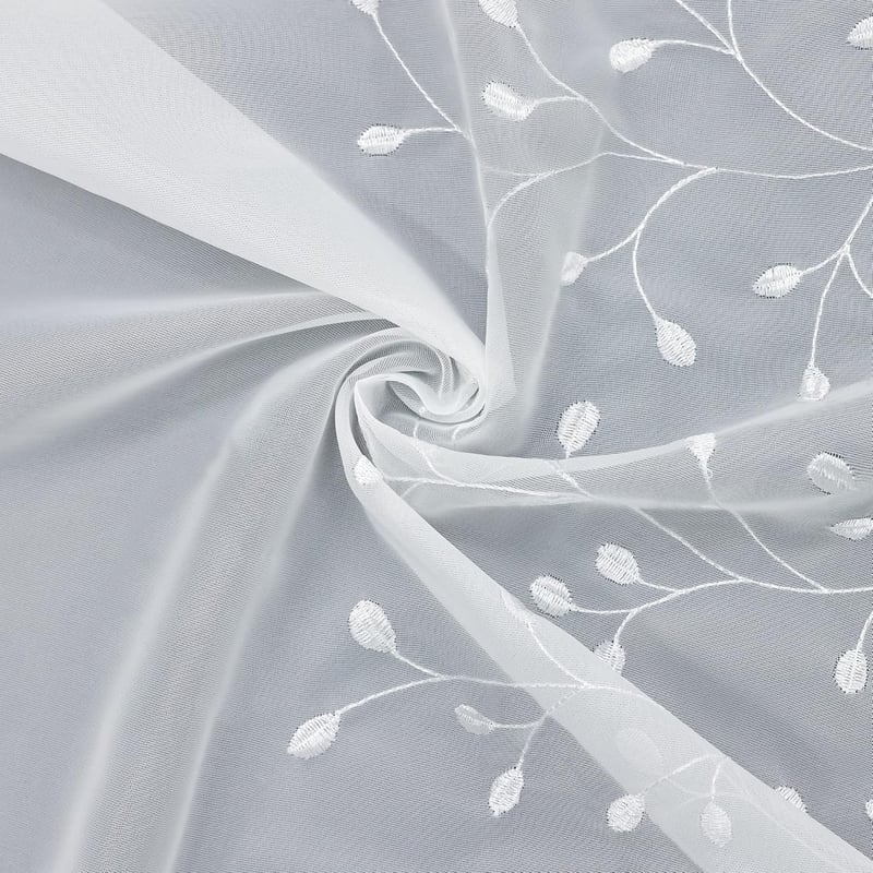 Delien Voile Vitrázs Hímzett Mintás Konyhai Függöny 90x45cm Fehér - H45 x B90 cm (1er Pack), White