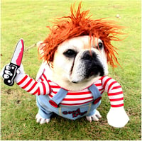 DELIFUR Chucky Jelmez Kutyáknak és Macskáknak - Vicces Halloween Kosztüm, Könnyű Parti Öltözék, L Méret, 15+ kg Háziállatoknak 1