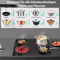 DELITEER 4 égőfejes üvegkerámia főzőlap 59 cm, 6000 W, érintésvezérlés 4