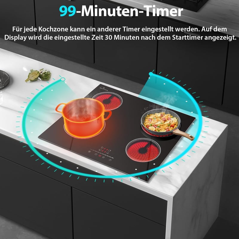 DELITEER 4 égőfejes üvegkerámia főzőlap 59 cm, 6000 W, érintésvezérlés