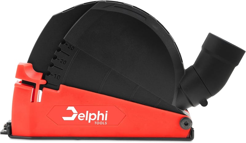 DELPHI Porelszívó Burkolat Sarokcsiszolóhoz 115/125 mm - Állítható Vágásmélység, Fém Konstrukció, Adapter Készlettel