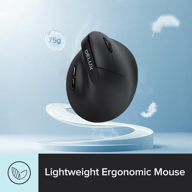 DELUX Ergonomikus Vertikális Vezeték Nélküli Egér Kicsi Kézhez, 6 Gomb, 2400 DPI