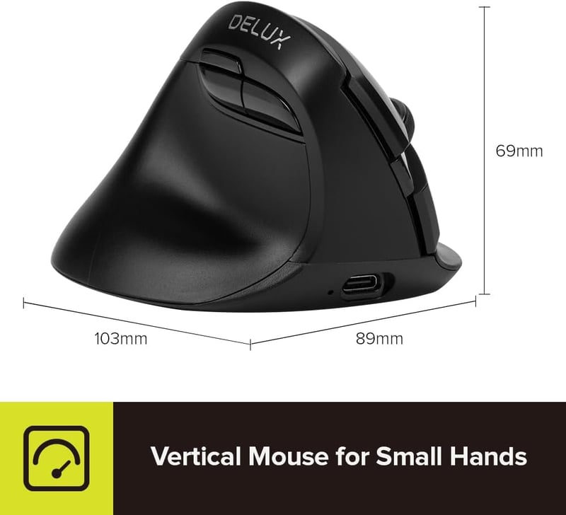 DELUX M618MINI bal kezes ergonomikus vezeték nélküli egér, függőleges, csendes, 4000 DPI