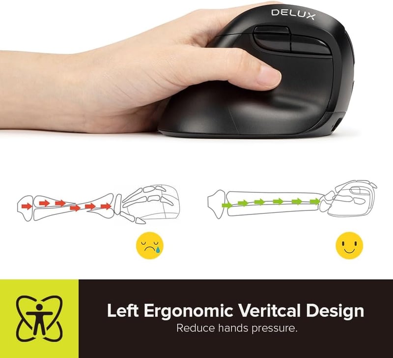 DELUX M618MINI bal kezes ergonomikus vezeték nélküli egér, függőleges, csendes, 4000 DPI