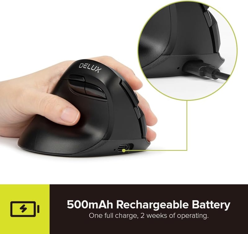 DELUX M618MINI bal kezes ergonomikus vezeték nélküli egér, függőleges, csendes, 4000 DPI