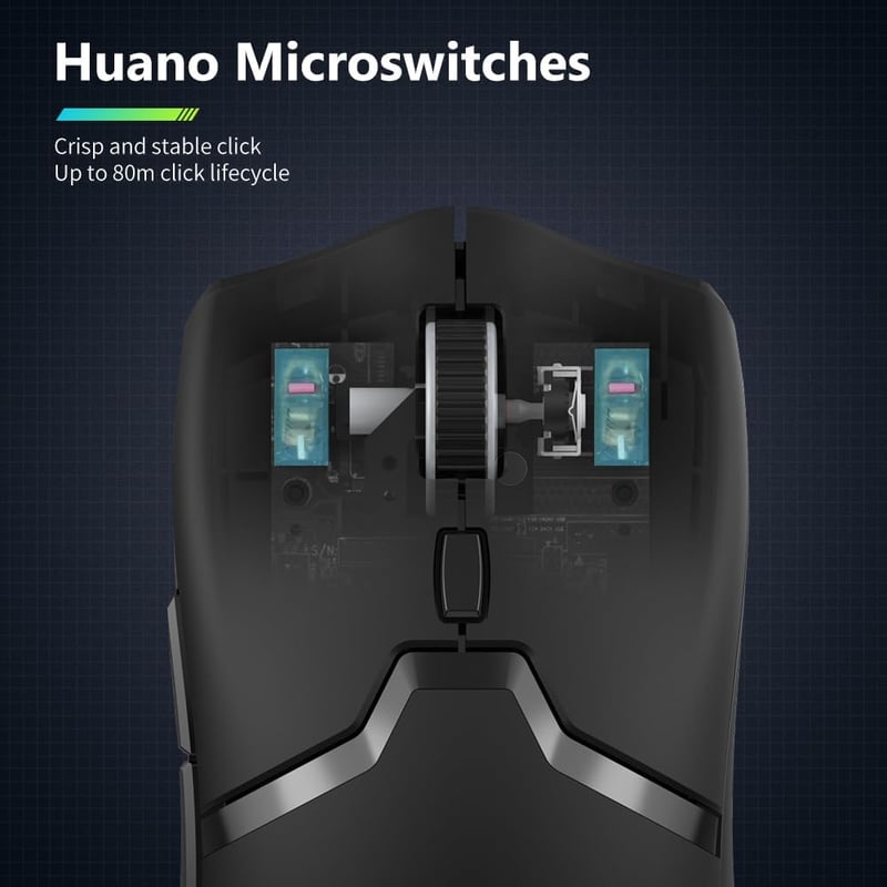 DELUX M800PRO Vezeték Nélküli Gaming Egér PAW3395 Szenzor 26000DPI Tri-Mode Huano Kapcsoló 80 Óra Akkumulátor Fekete