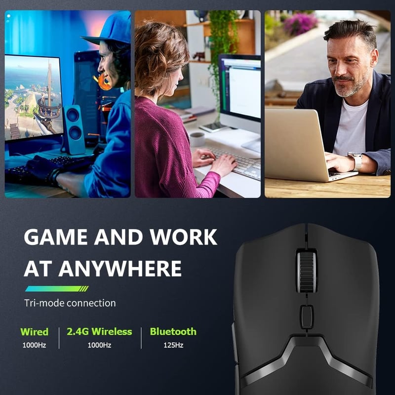 DELUX M800PRO Vezeték Nélküli Gaming Egér PAW3395 Szenzor 26000DPI Tri-Mode Huano Kapcsoló 80 Óra Akkumulátor Fekete