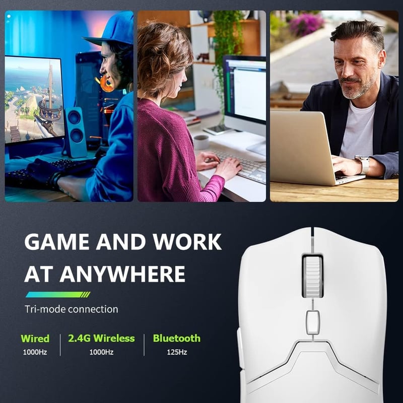 DELUX M800PRO Wireless Gaming Egér 26000DPI PAW3395 Szenzor Fehér