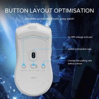 DeLUX M800Ultra Vezeték Nélküli Gaming Egér, 55g Könnyű, 26000 DPI PAW3395 Szenzor, 1000Hz, 120 Óra Akkumulátor, Tri-Mode, Fehér 8
