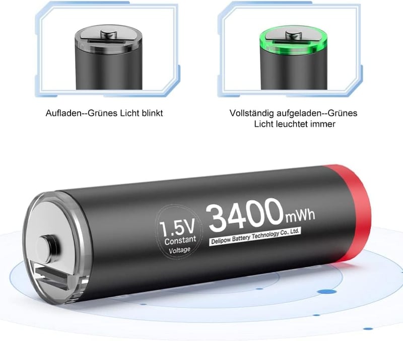 Delyeepow USB-C AA Lítium Akkumulátor 1.5V 3400mWh Gyorstöltős 4db