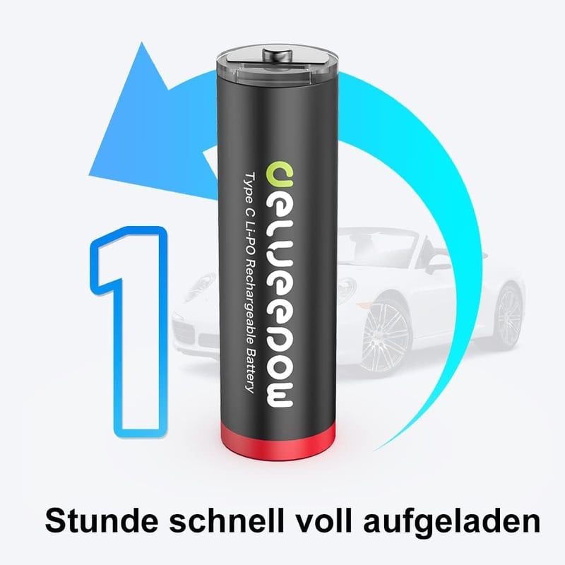 Delyeepow USB-C AA Lítium Akkumulátor 1.5V 3400mWh Gyorstöltős 4db