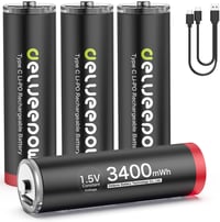 Delyeepow USB-C AA Lítium Akkumulátor 1.5V 3400mWh Gyorstöltős 4db 1