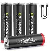 Delyeepow USB-C punjiva litijska AA baterija 1,5 V 3400 mWh - 4 komada 2
