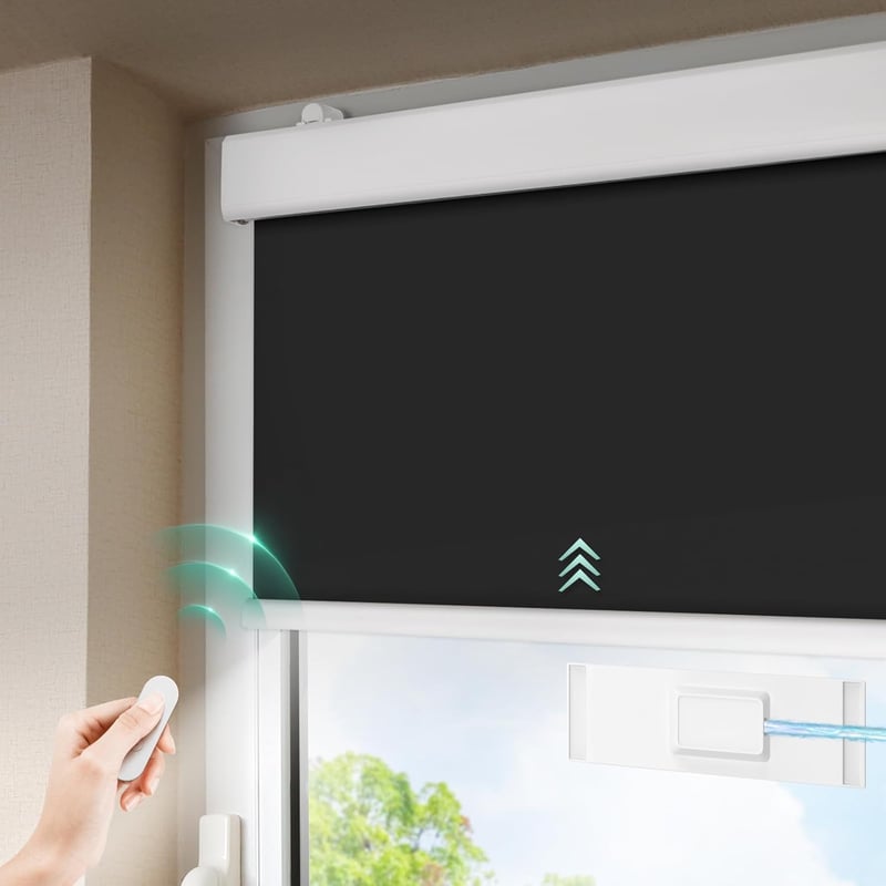 DENFOON Napelemes Elektromos Sötétítő Roló - Fúrás Nélküli Klemmfix Rendszer, Hőszigetelő, Távirányítós, Újratölthető Akkumulátor, Fekete, A